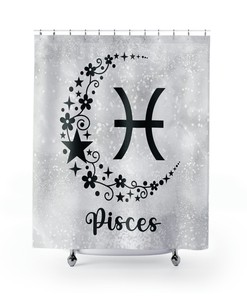 Zodiac Astrological Decor Shower Curtain with Pisces Sign Print for Bathroom