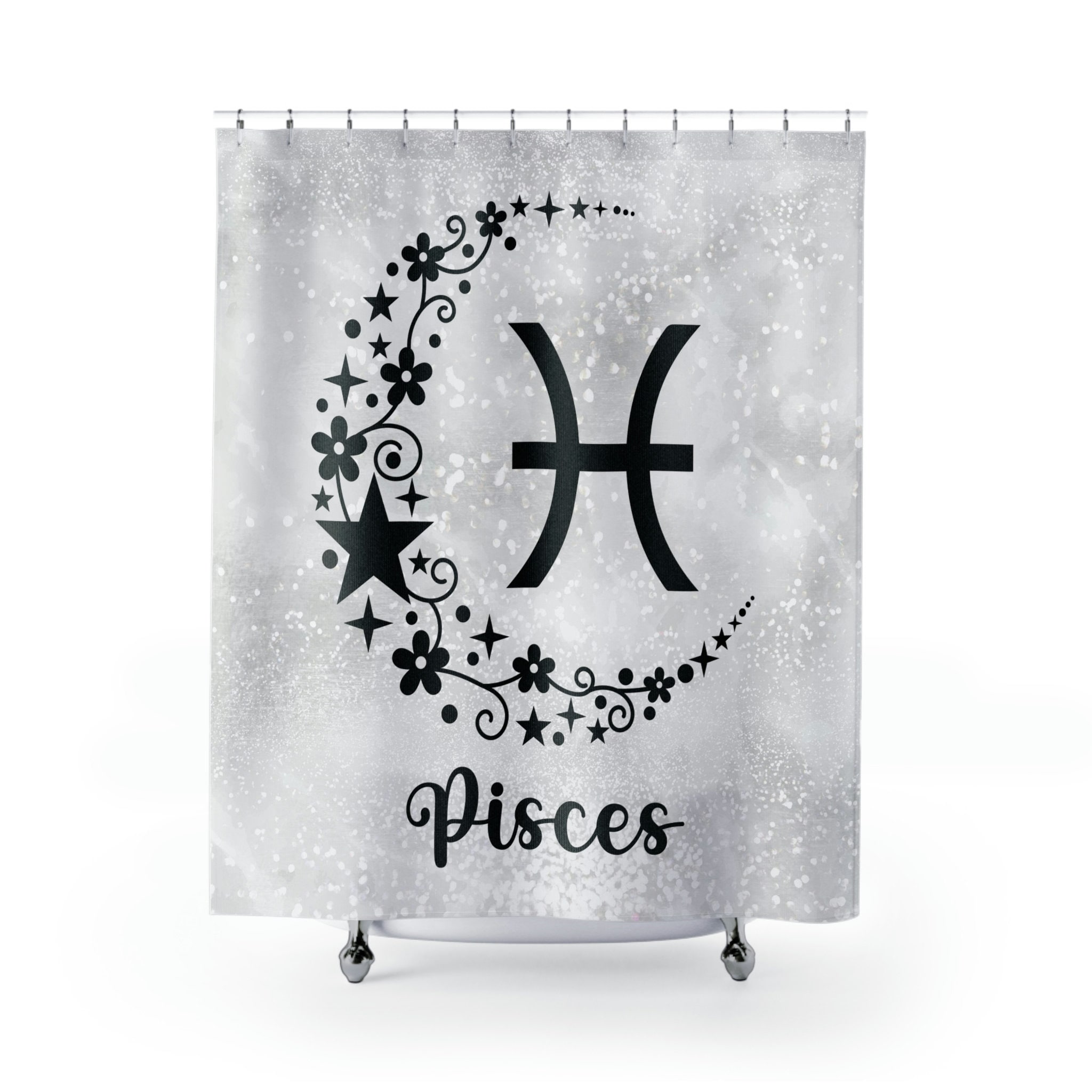 Zodiac Astrological Decor Shower Curtain with Pisces Sign Print for Bathroom
