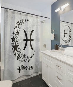 Zodiac Astrological Decor Shower Curtain with Pisces Sign Print for Bathroom