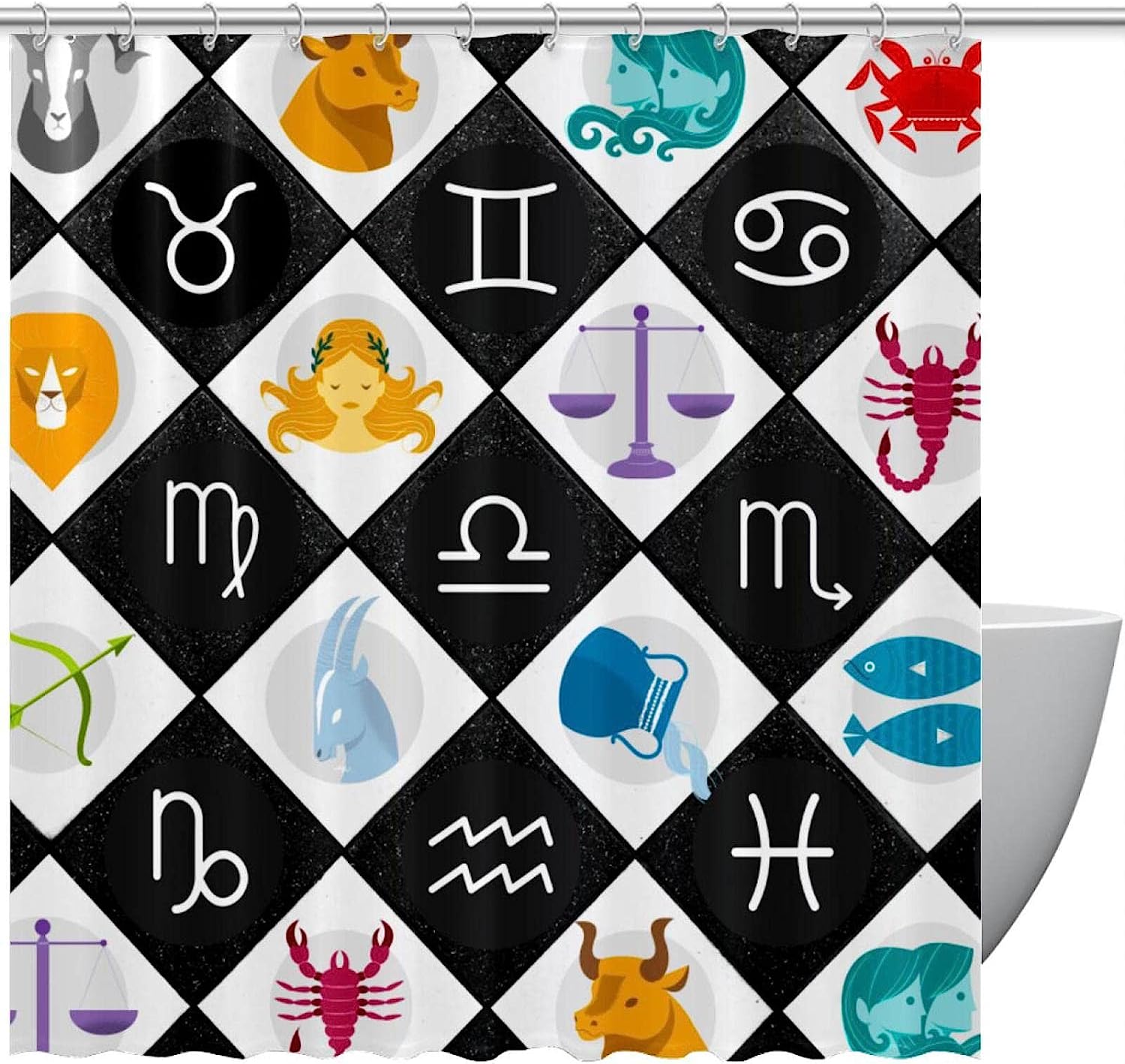 Zodiac Astrology Horoscope Constellation Stars Printed Shower Curtain