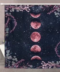 Zodiac Nacht Bloemen Badgordijnen - Waterproof Fabric Shower Curtain with Moon and Floral Designs - Housewarming Gift