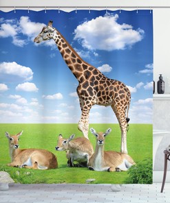Zoo African Animals Giraffe Shower Curtain, Stylish Bathroom Decor - Unique Animal Print