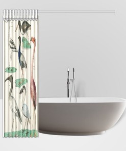 Zoology Birds Plate Animal Shower Curtain for Nature and Science Lovers