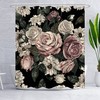 Zwarte Roos Bloemen Douchegordijn Rustieke Vintage Groene Bladeren Romantische Elegantie Landvrouw Stof Badkamersets