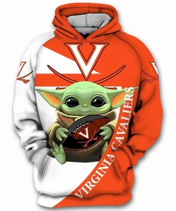 3D Hoodies For Men Graphic - Baby Yoda Hug Ball Virginia Cavaliers 3D Hoodie - Father'S Day Gift Idea
