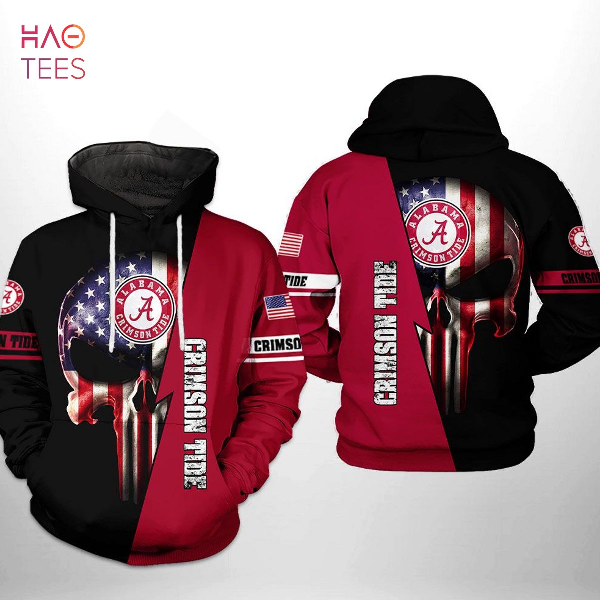 Alabama Crimson Us Flag Skull 3D Printed Hoodie