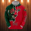 All Over Print 3D Cartoon Graphic Zip Hoodie For Minnesota Wild Fans