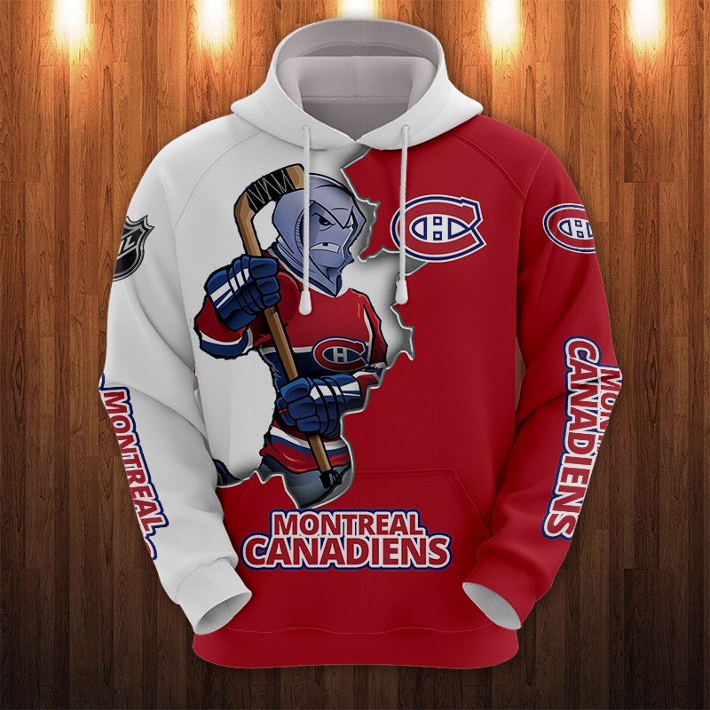 All Over Print 3D Cartoon Graphic Zip Hoodie For Montreal Canadiens Fans