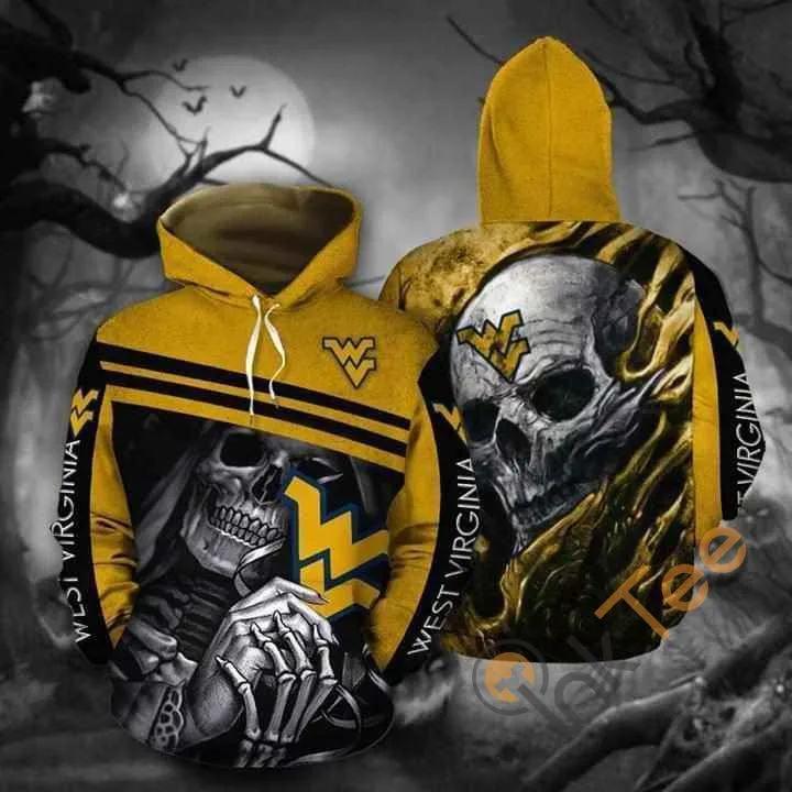 All Over Print Skull Death Hold Logo West Virginia Mountaineers 3D Hoodie, Perfect Gift For Wvu Fans