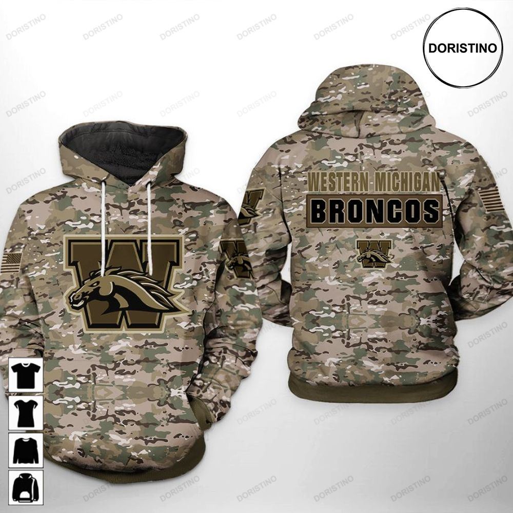 All Over Print Western Michigan Broncos Camo Veteran Awesome 3D Hoodie For Men And Women