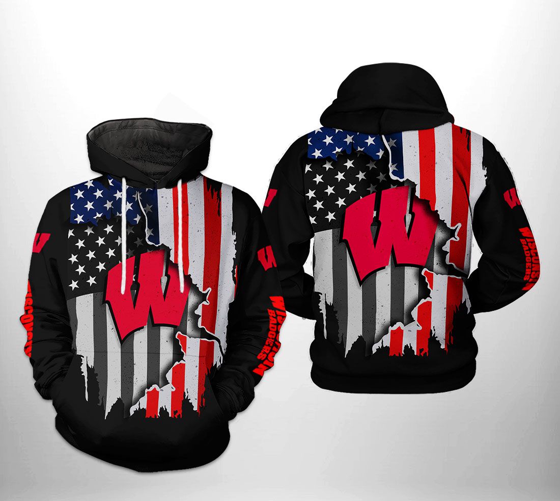 All Over Print Wisconsin Badgers Flag 3D Printed Hoodie/Zipper Hoodie For Men And Women