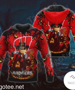 All Over Print Wisconsin Badgers Jack Skellington Halloween 3D Zip Hoodie Gifts For Ncaa Fans