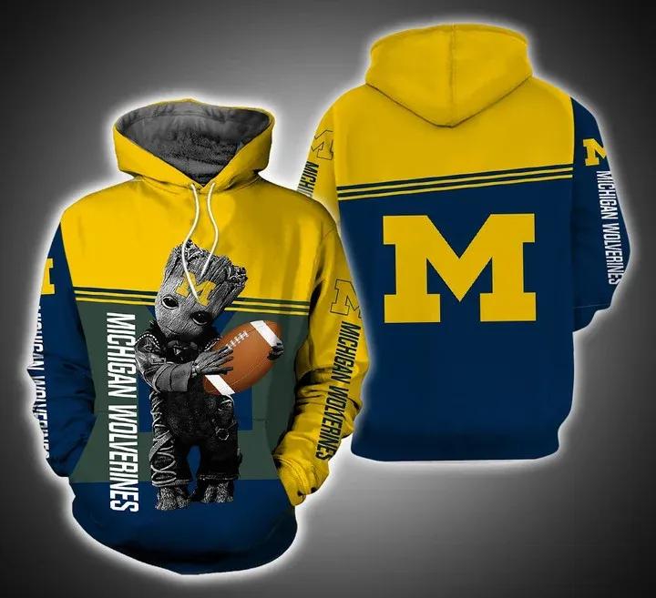 Baby Groot Hug Ball Michigan All Over Print 3D Zip Up Hoodie