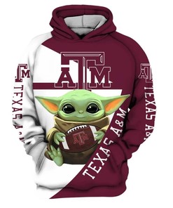 Baby Yoda Hug Ball Texas A&M Aggies 3D Hoodie Ncaa Basketball Gifts - All Over Print Zip Up Hoodie Men
