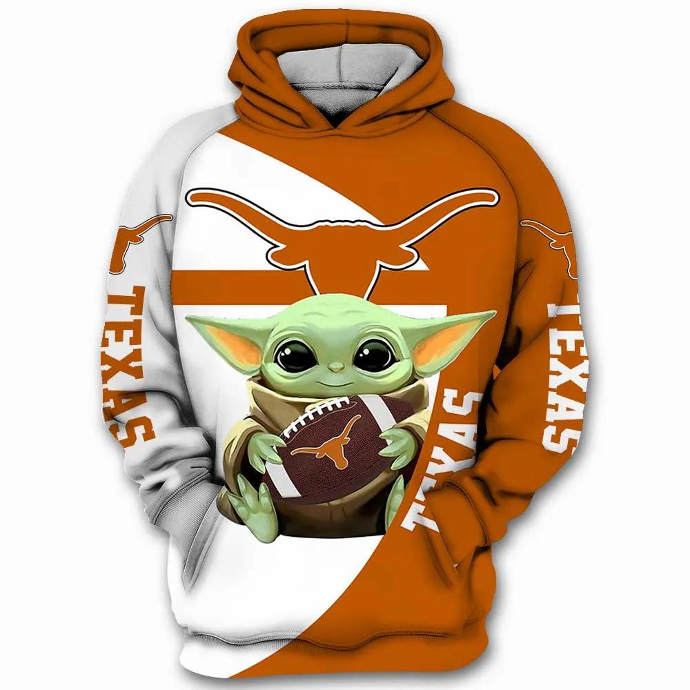 Baby Yoda Hug Ball Texas Longhorns 3D Hoodie Texas Longhorns Fan Gifts - 3D Hoodies With Zippers