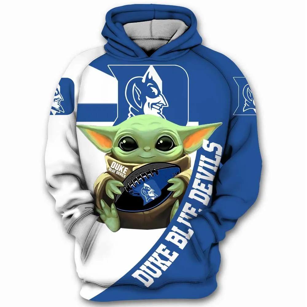 Baby Yoda Hug Duke Blue Devils All Over Print 3D Hoodie Father'S Day Gifts