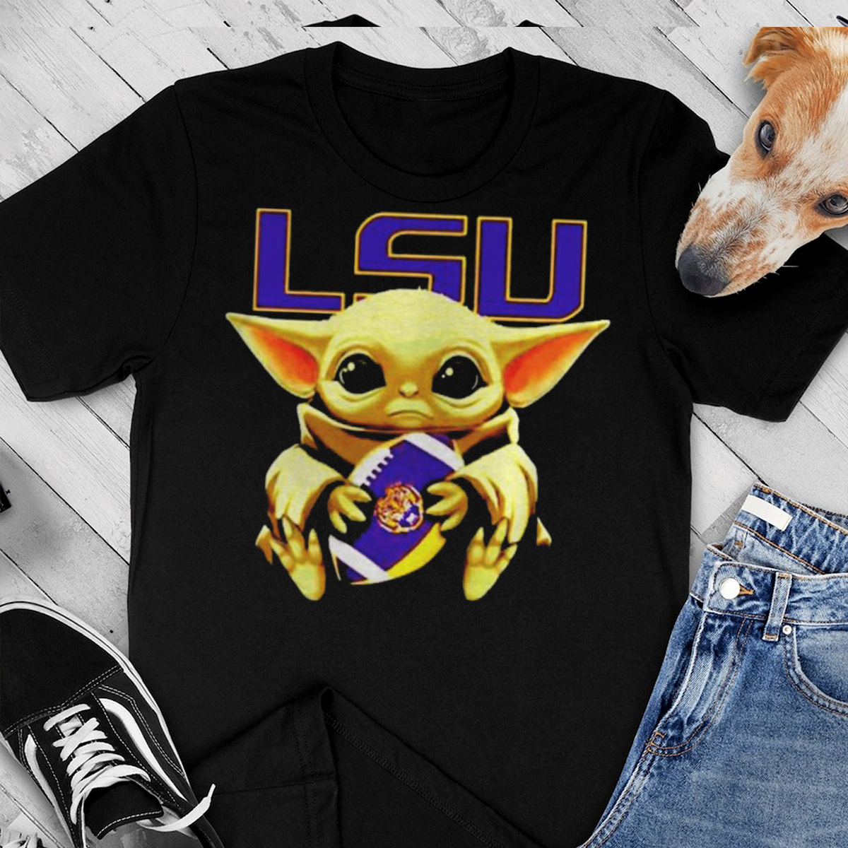 Baby Yoda Hug LSU Tigers Logo Shirt - LSU Shirts