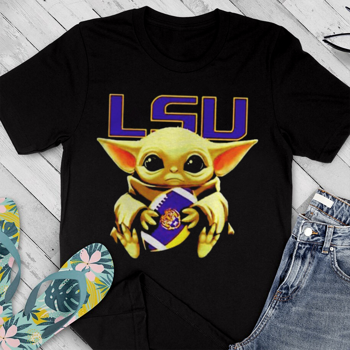 Baby Yoda Hug LSU Tigers Logo Shirt - LSU Shirts