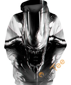 Badass Alien Head Action Scene Graphic All Over Print 3D Hoodie