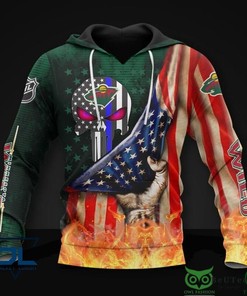 Be A Firefighter Fan With Minnesota Wild Nhl Us Flag Fire 3D Hoodie Zip Hoodie