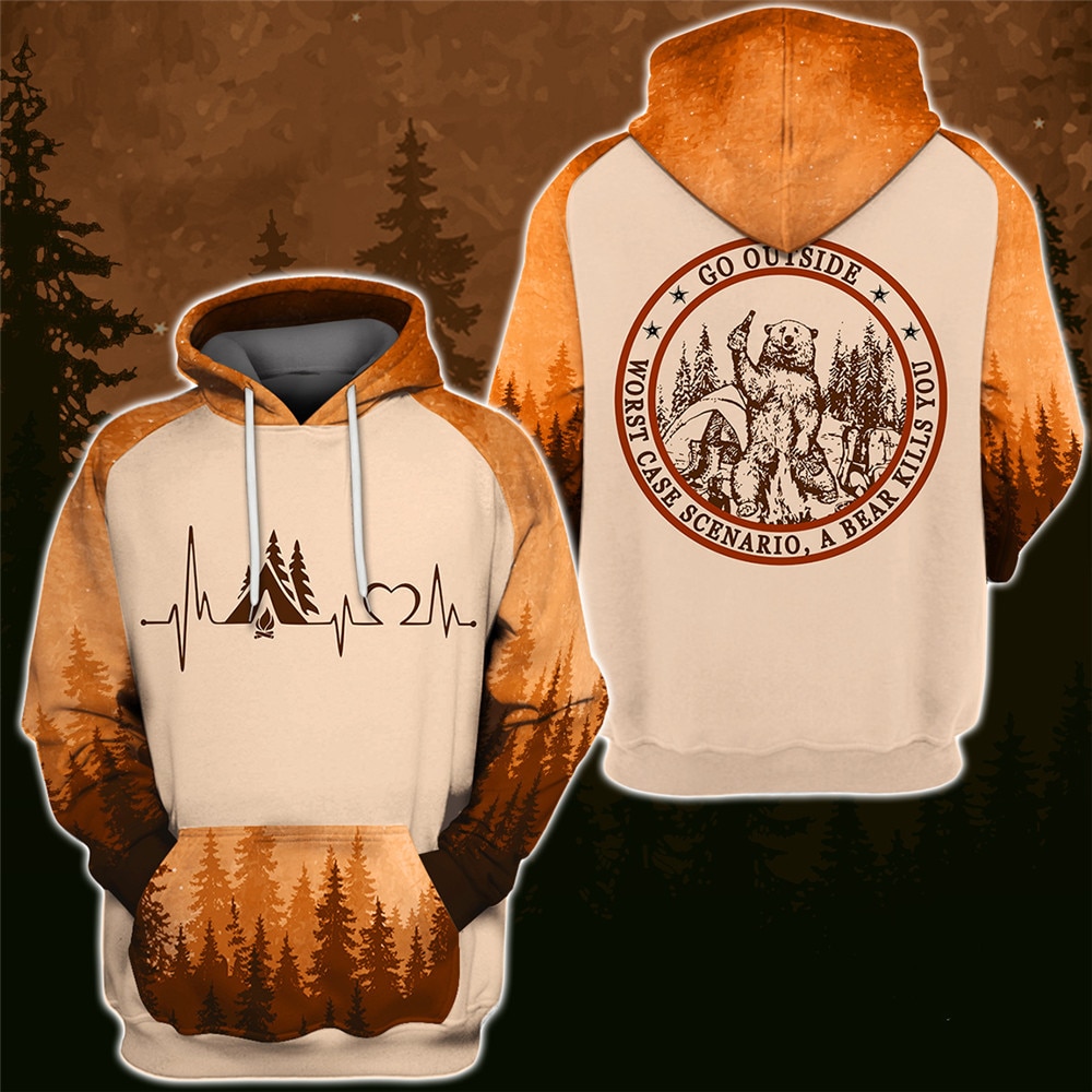 Bear Beer Heartbeat Campfire Go Outside Custom All Over Print Full Size 3D Zip Hoodie - Outdoor Enthusiasts' Choice
