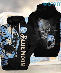 Blue Moon Beer 3D Hoodie With Horror Skull And Leafs Logo
