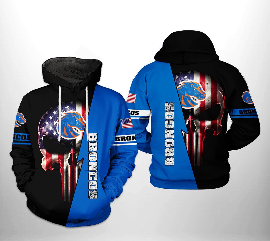Boise State Broncos Us Flag Skull Printed Hoodie