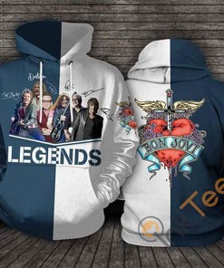 Bon Jovi Band Signatures All Over Print 3D Hoodie For Men
