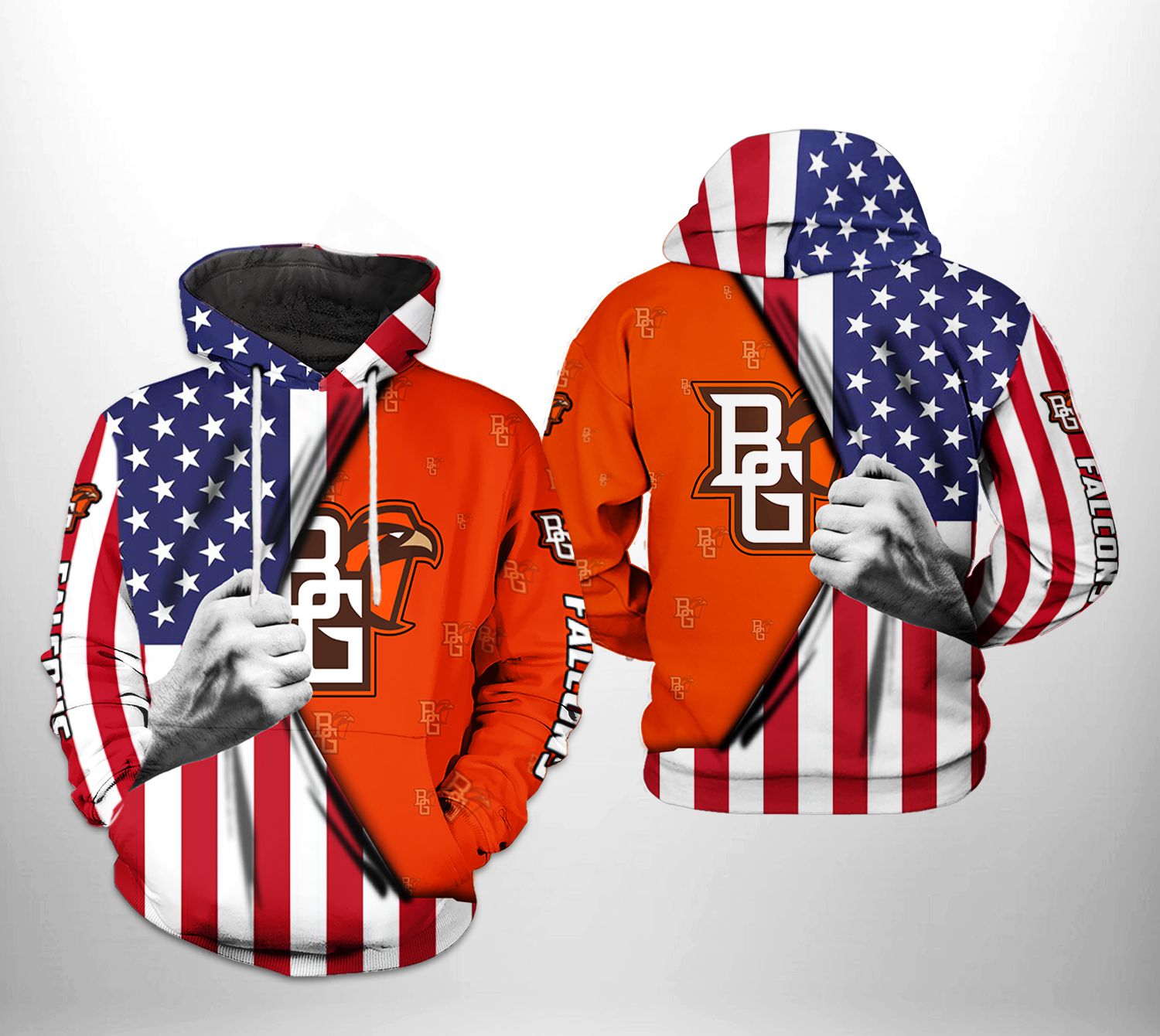 Bowling Green Falcons Us Flag 3D Hoodie