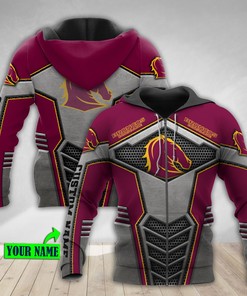 Brisbane Broncos Nrl Metal 3D Zip Up Hoodie With Custom Name All Over Print