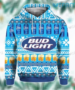Bud Light Christmas Gift 3D Hoodie With Beer Glasses Snowflakes Pattern 
