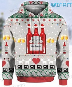 Budweiser Beer Glass Reindeer 3D Hoodie - Custom All Over Print Hoodie