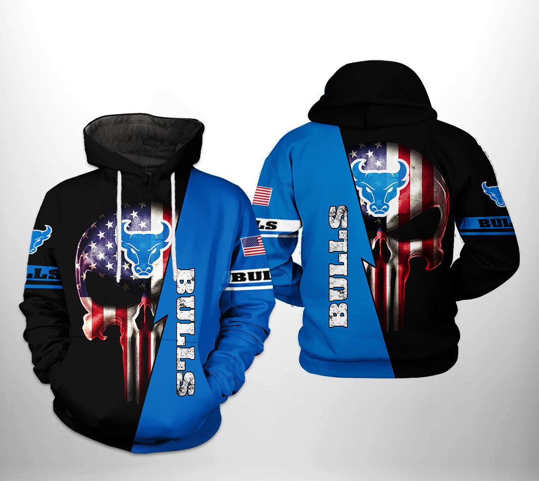 Buffalo Bulls Us Flag Skull 3D Printed Hoodie