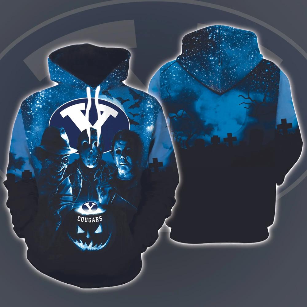 Byu Cougars Horror Movies Halloween 3D Hoodie All Over Printed: Ncaa Edition