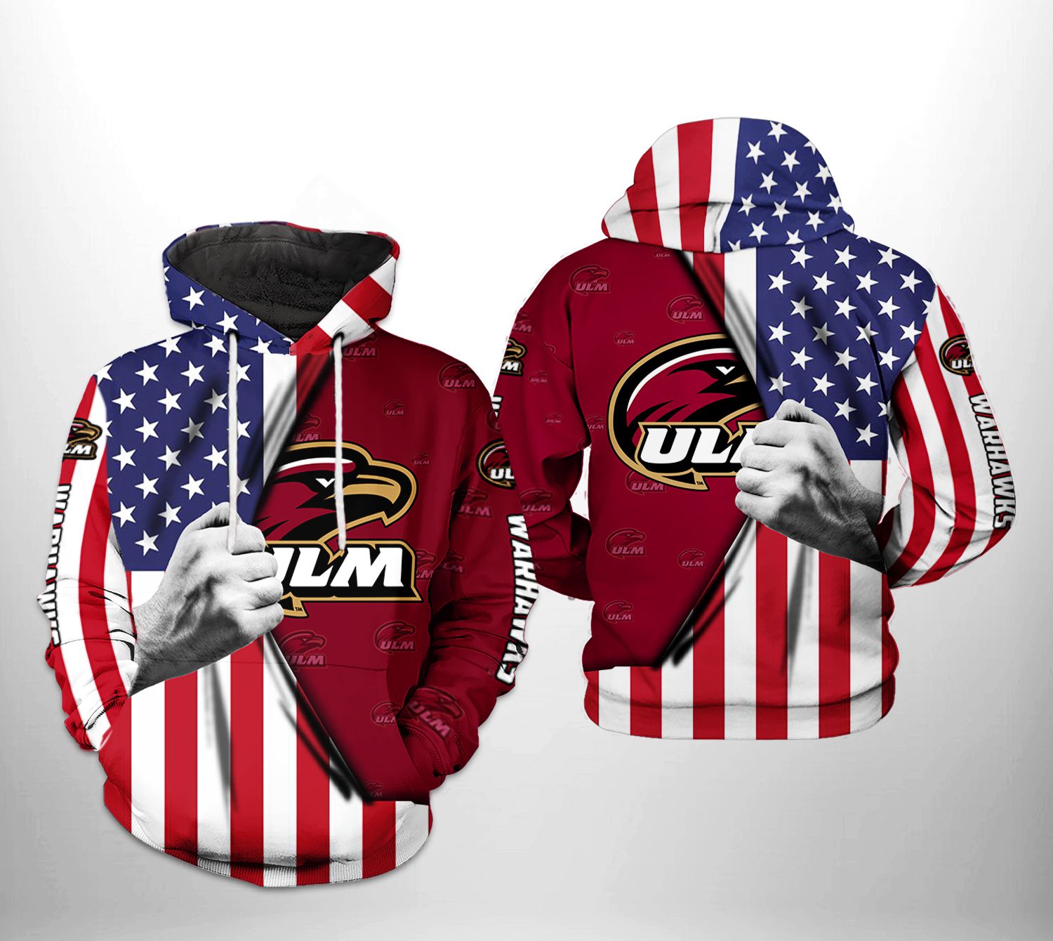 Camo Veteran 3D All Over Print Hoodie - Louisiana Monroe Warhawks Ncaa Collection