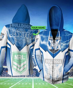 Canterbury Bankstown Bulldogs Lightning New Nrl 3D Zip Up Hoodie With Personalized Custom Name