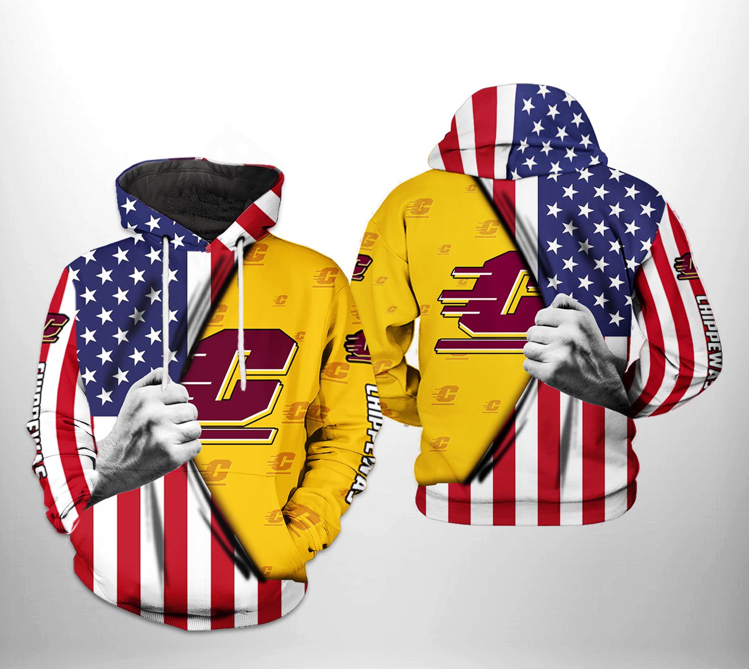 Central Michigan Chippewas Us Flag 3D Printed Hoodie/Zipper Hoodie