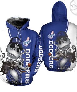 Chilling Dodgers Jack Skellington And Zero All Over Print 3D Hoodie