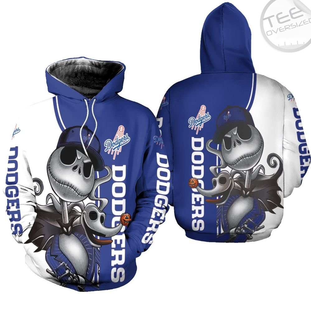 Chilling Dodgers Jack Skellington And Zero All Over Print 3D Hoodie