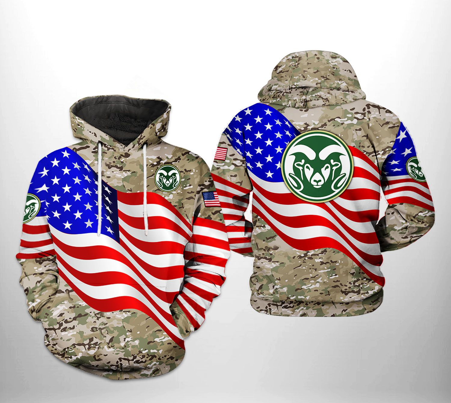 Colorado State Rams Ncaa Us Flag Camo Veteran 3D All Over Print Zip-Up Hoodie - Perfect For Fans