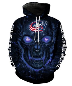 Columbus Blue Jackets Halloween Hoodie 3D Skulls Pullover - Perfect For Halloween
