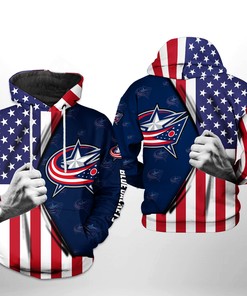 Columbus Blue Jackets Us Flag 3D All Over Print Zip Up Hoodie - Personalized Option