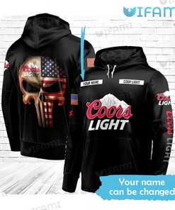 Coors Light 3D Punisher Skull Custom Name Usa Flag All Over Print Hoodie For Beer Lovers