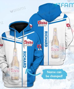 Coors Light 3D White Blue Custom Name All Over Print Hoodie For Beer Lovers