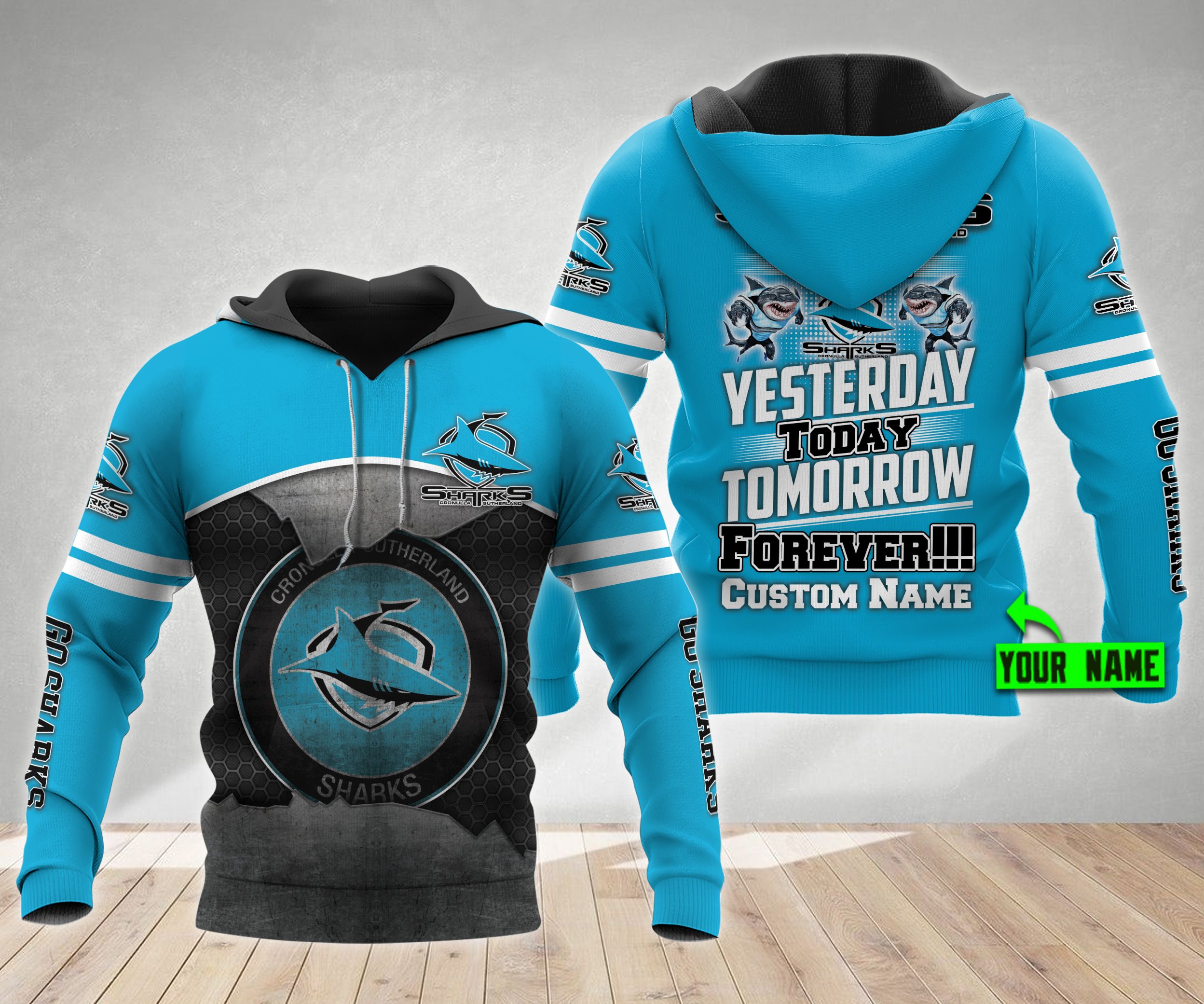 Cronulla Sutherland 3D Hoodie - Personalized Custom Name All Over Printed Hoodie