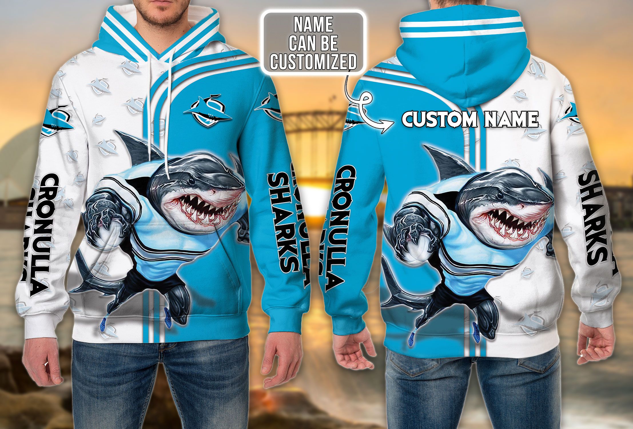 Cronulla Sutherland Custom 3D All Over Print Hoodie - Personalized Nrl Hoodie