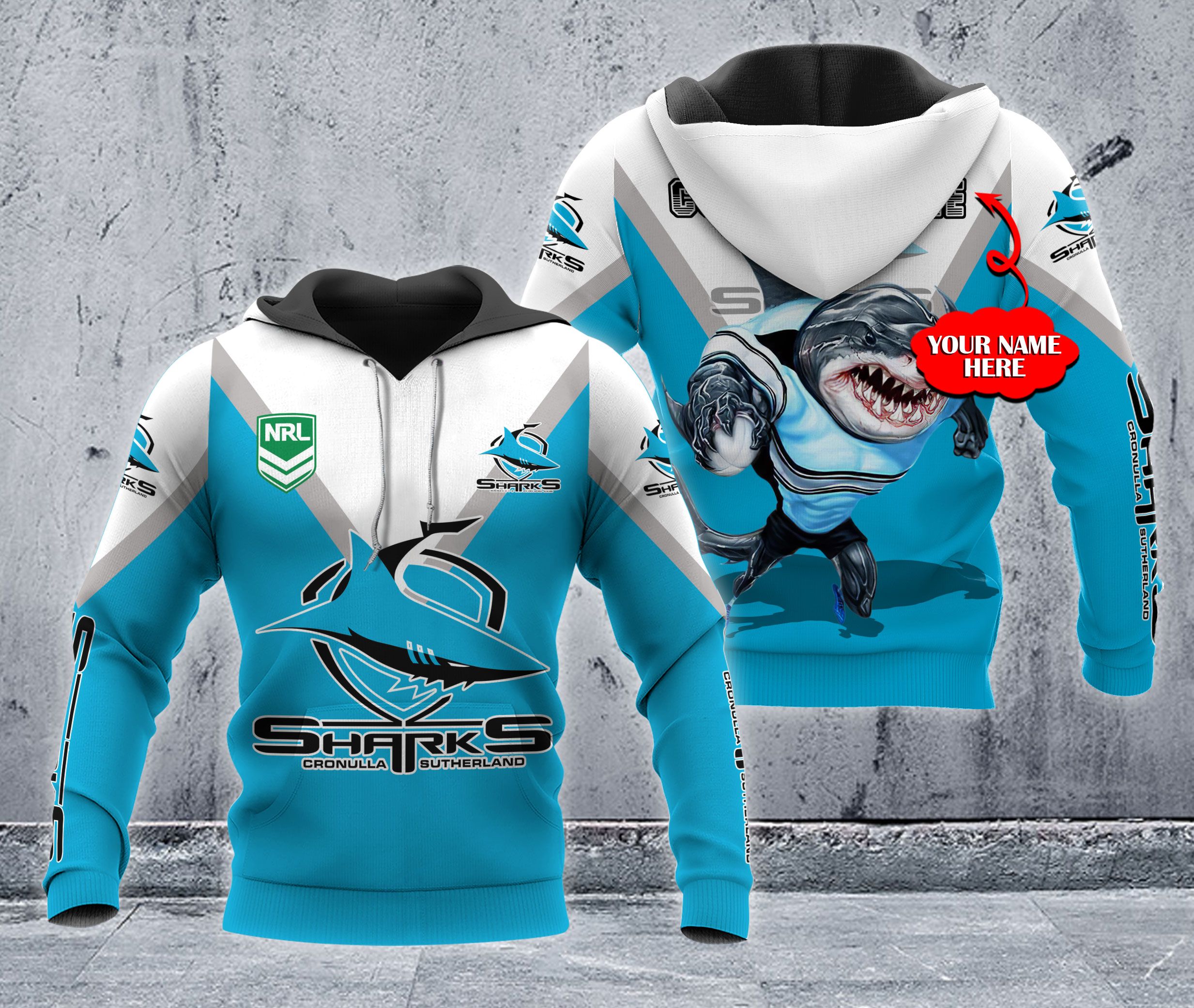 Cronulla Sutherland Custom Name 3D All Over Print Zip Up Hoodie - Personalized Hoodie