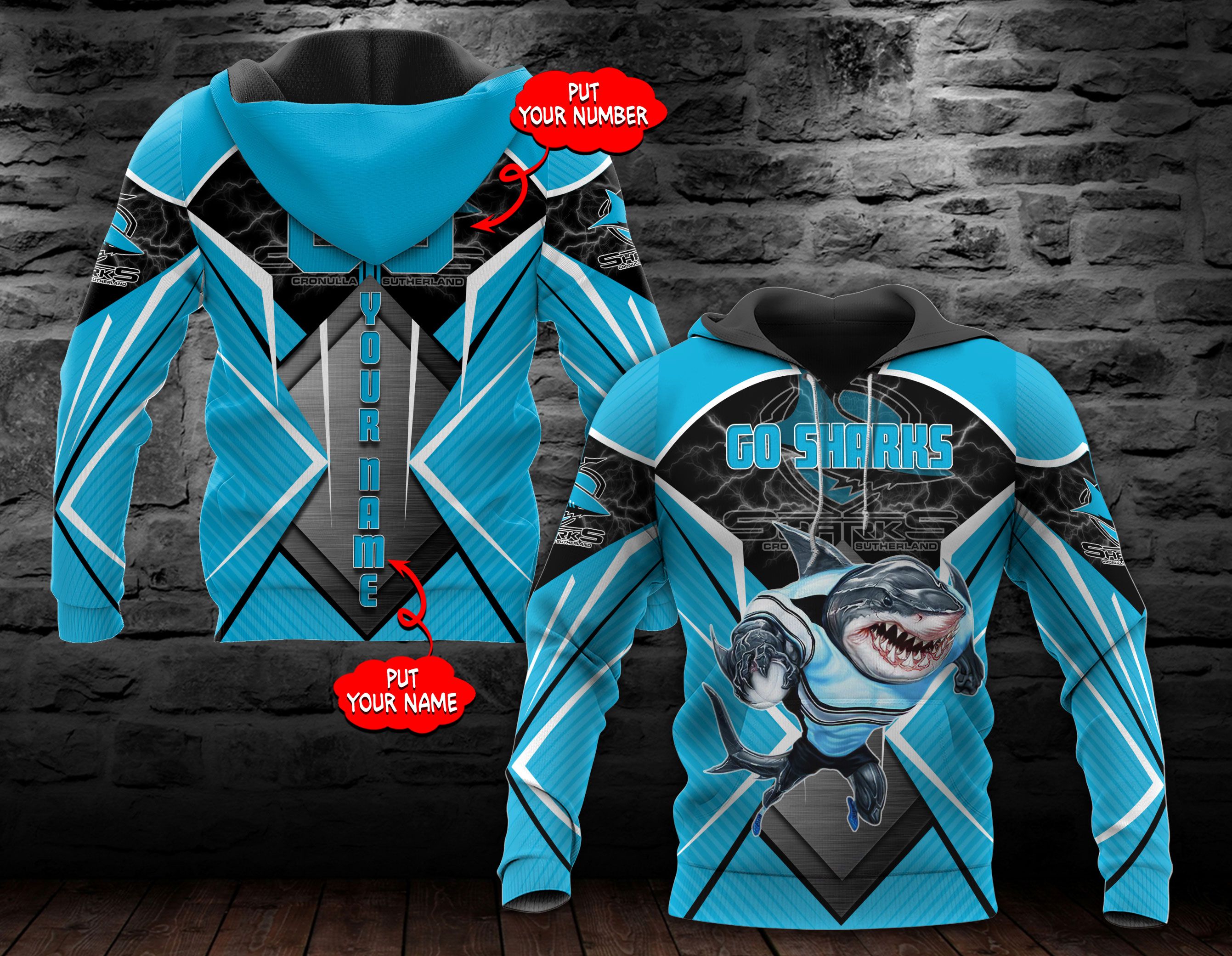 Cronulla Sutherland Custom Name 3D All Over Printed Hoodie - Personalized 3D Hoodie
