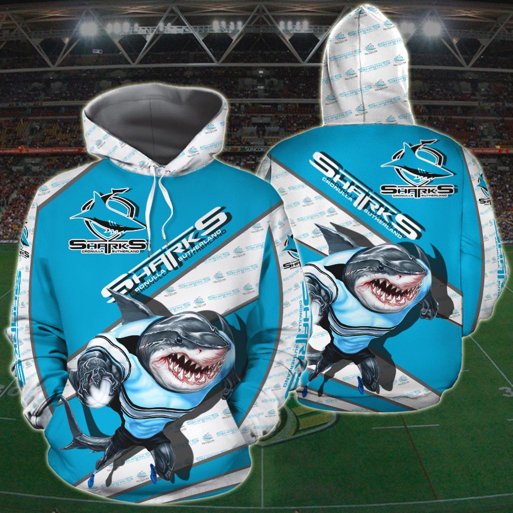 Cronulla Sutherland Sharks Personalized 3D Mascot Zip Up All Over Print Hoodie