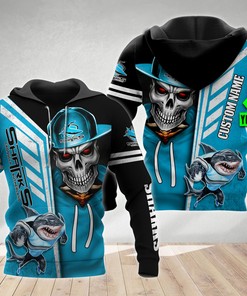 Cronulla Sutherland Skull Cap 3D All Over Print Zip Up Hoodie - Personalized Custom Name Hoodie